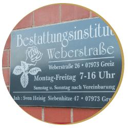 Schild Bestattungsinstitut Weberstraße